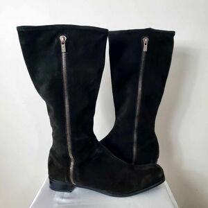 La CANNADIENNE Suede Boots Retro Style Low Heel Insulated military Green